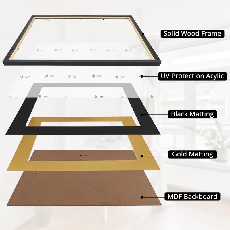 Hodeframe 15x18 Diploma Frame for 11x14 Certificate/Document/Picture with Black and Gold Mat, Solid Wood Degree Frame, UV Protection Acrylic ，Wall Display - Image 5